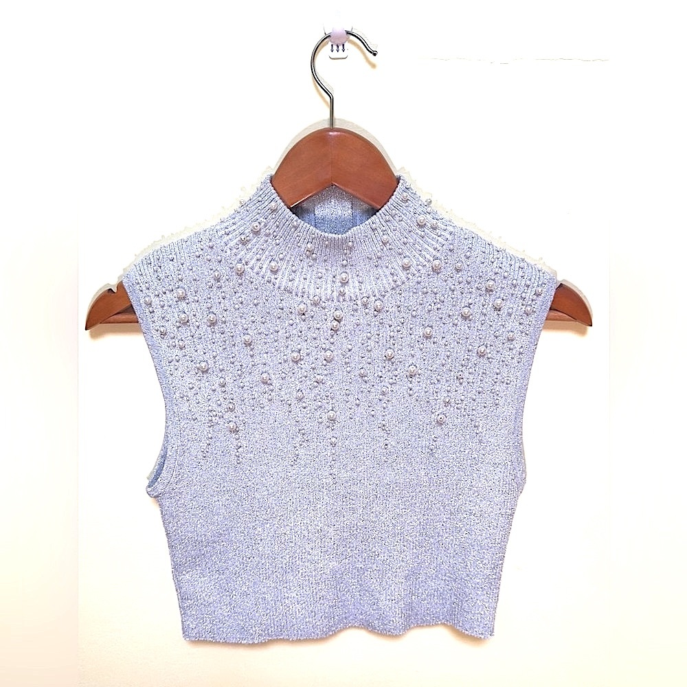 ONCE1AGAIN EUC Elegant Faux Pearl-Embellished Sleeveless Top